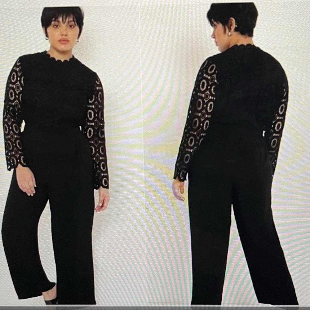 Eloquii Black Lace Wide Leg Jumpsuit NWT